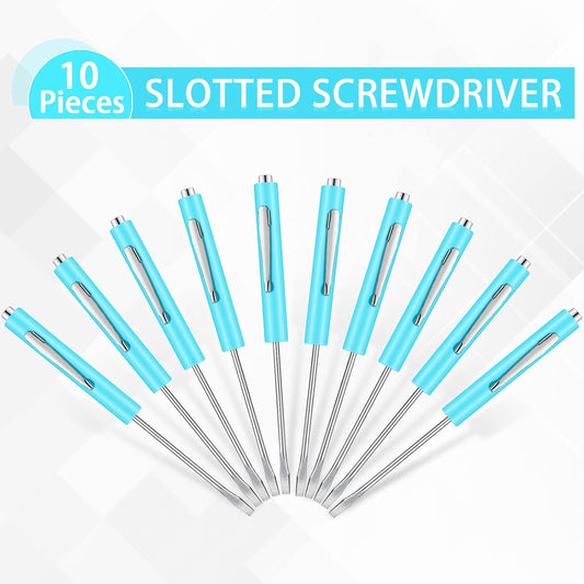 10 Pieces Pocket Screwdriver Mini Tops and Pocket Clips Magnetic Slotted Small Screw Driver with a Single V1258-DP02-B-2035
