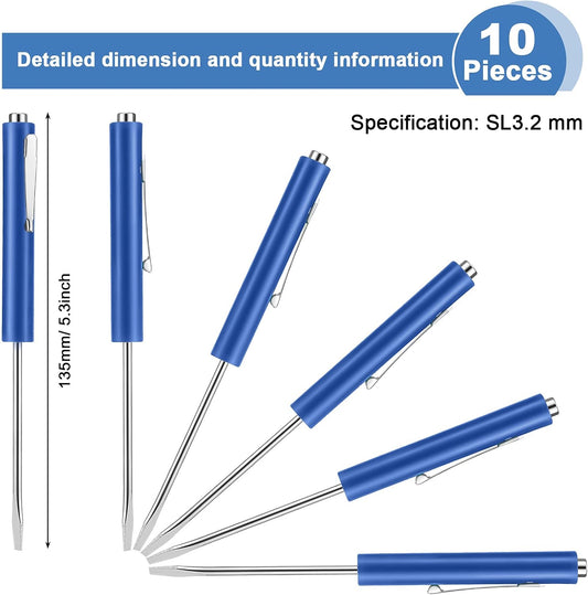 10 Pieces Pocket Screwdriver Mini Tops and Pocket Clips Magnetic Slotted Small Screw Driver with a Single V1258-DP02-B-2036
