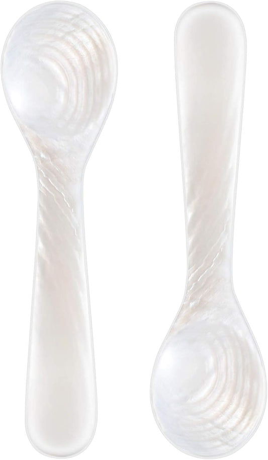 2 Pieces Set of Caviar Spoons Mother of Pearl Spoons with Handcraft Round Handle for Caviar, Egg, Ice Cream, V1258-DP02-B-204