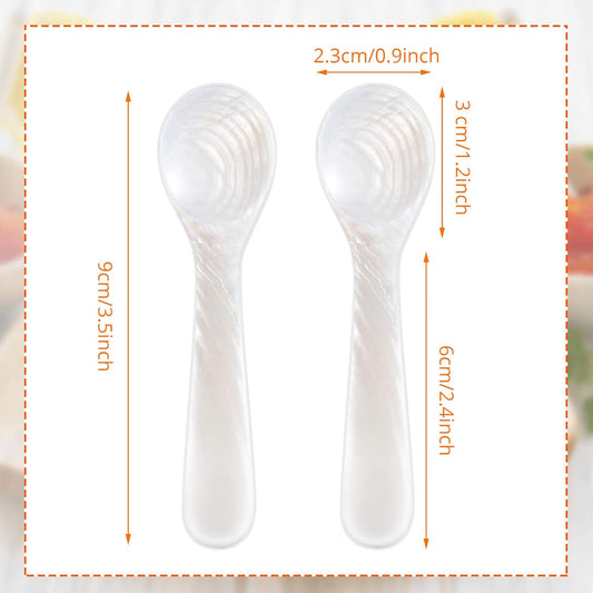 2 Pieces Set of Caviar Spoons Mother of Pearl Spoons with Handcraft Round Handle for Caviar, Egg, Ice Cream, V1258-DP02-B-204