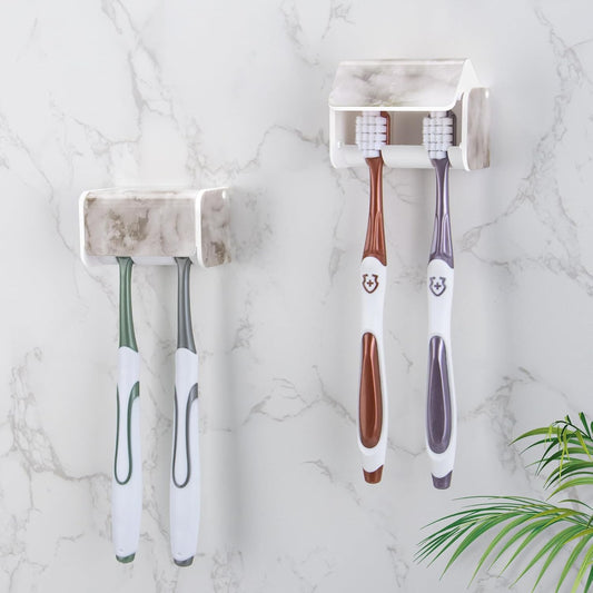 2 PCS Toothbrush Holders Wall Mounted with Cover, Electric Tooth Brushing Holder for Bathroom, 2 Slots Self V1258-DP02-B-2043