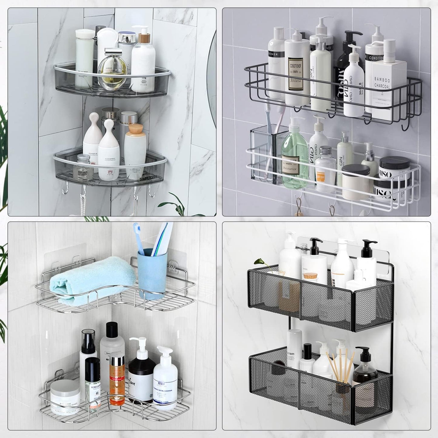 2 Pack Transparent Shower Caddy Adhesive for Replacement, No Drilling , Soap Holder, Bathroom Storage Shelves V1258-DP02-B-2045