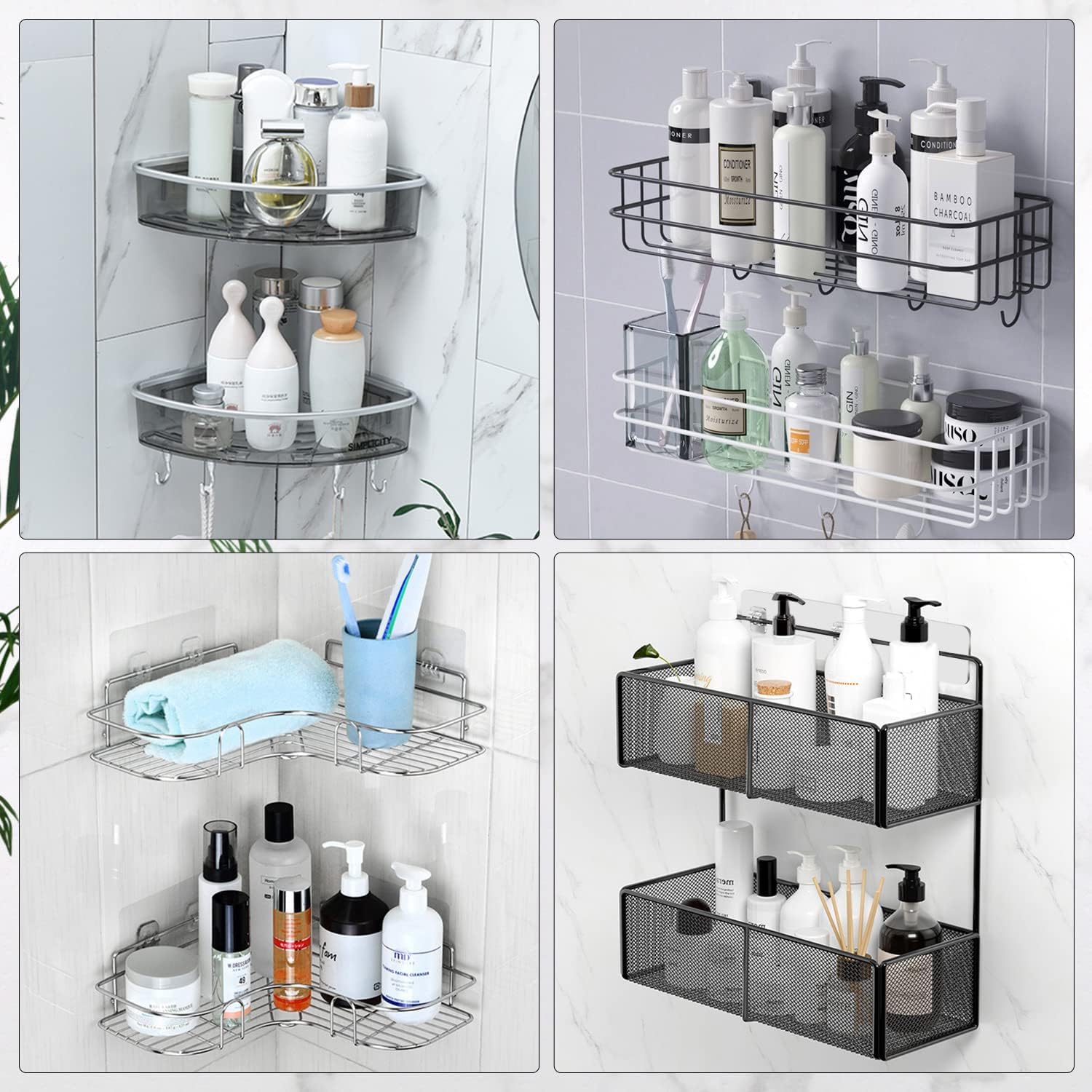 2 Pack Transparent Shower Caddy Adhesive for Replacement, No Drilling , Soap Holder, Bathroom Storage Shelves V1258-DP02-B-2045