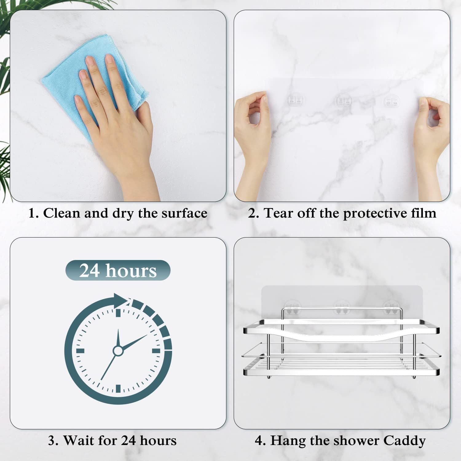 2 Pack Transparent Shower Caddy Adhesive for Replacement, No Drilling , Soap Holder, Bathroom Storage Shelves V1258-DP02-B-2045