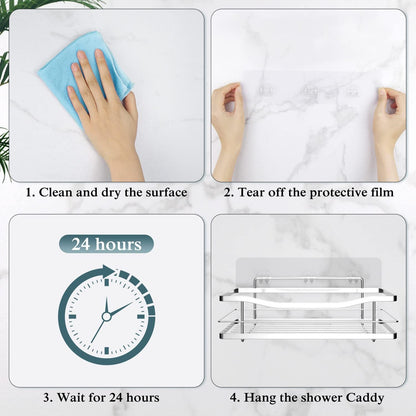 2 Pack Transparent Shower Caddy Adhesive for Replacement, No Drilling , Soap Holder, Bathroom Storage Shelves V1258-DP02-B-2045