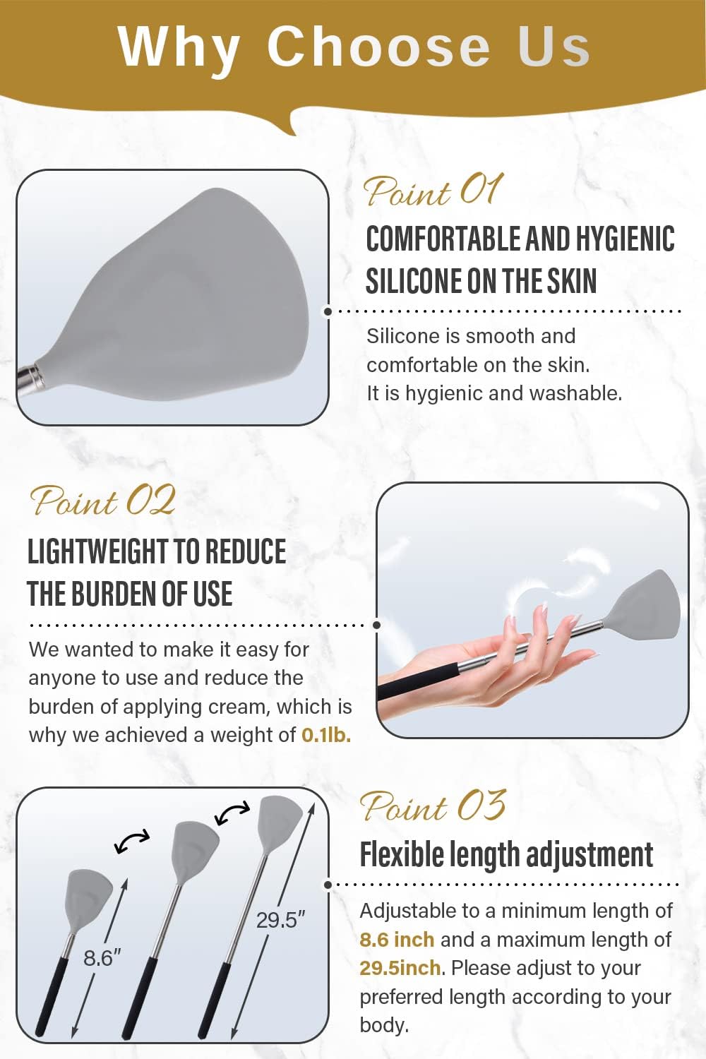 Cream Applicator for Back Telescopic Stick for Lotion Ointment Body Oil Medicine feet V1258-DP02-B-2046