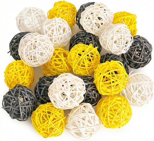 24PCS Yellow Decorative Balls for Bowl Centerpiece, 2 Inch Rattan Bowl Fillers - Wicker Twig Orbs Spheres for V1258-DP02-B-2047
