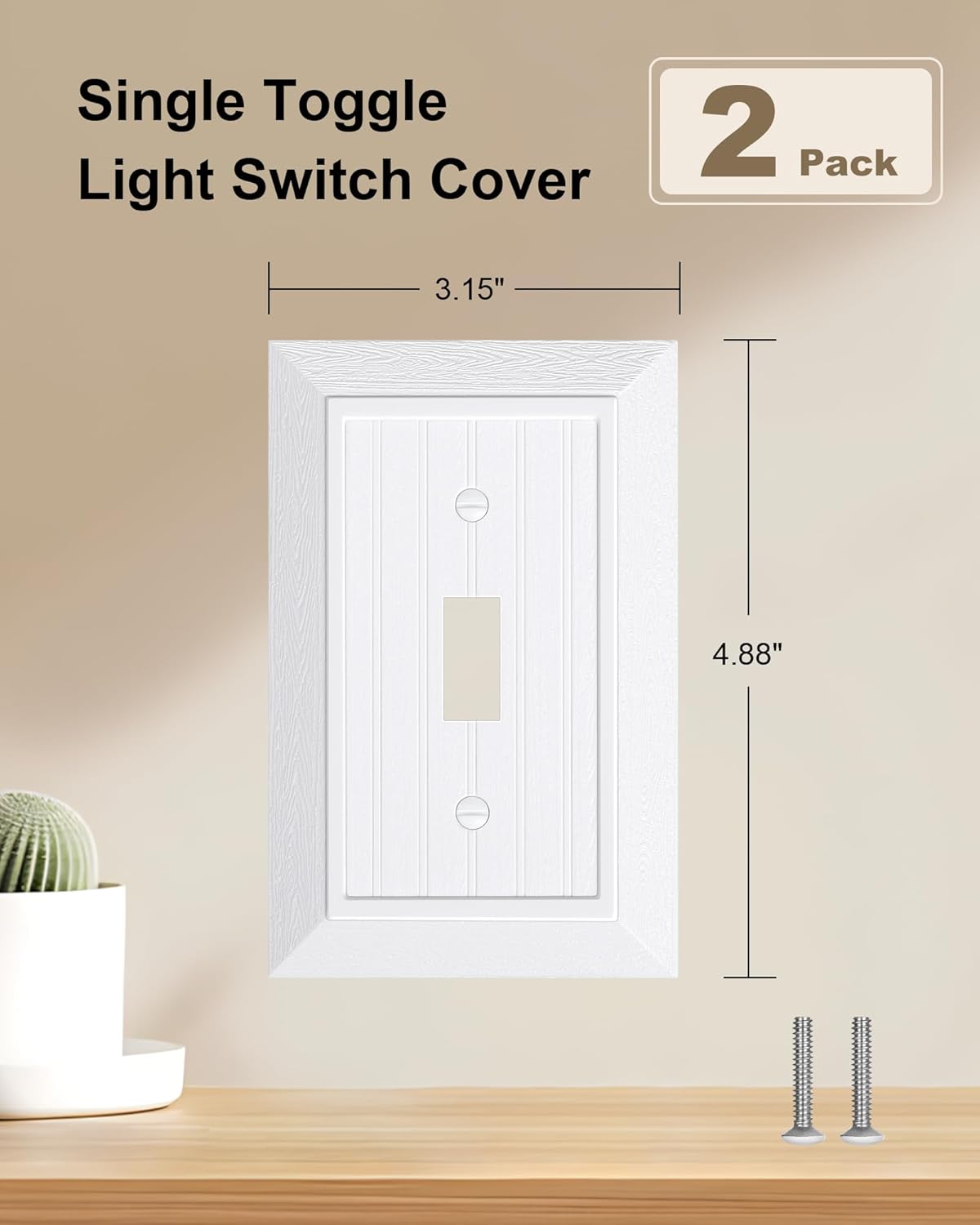 2-Pack Classic Beadboard Single Toggle Light Switch Cover Plate, Unbreakable Polycarbonate Decorative Switch V1258-DP02-B-2049