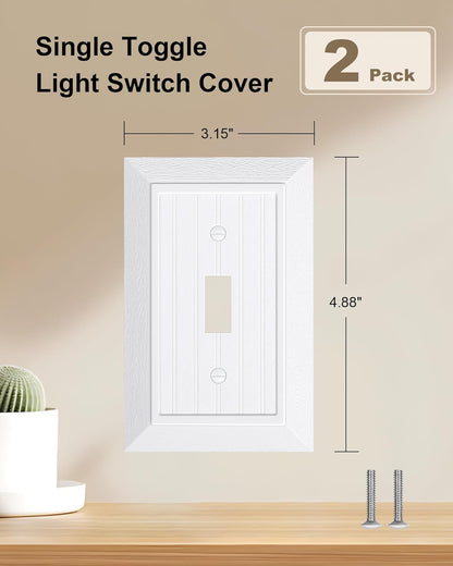 2-Pack Classic Beadboard Single Toggle Light Switch Cover Plate, Unbreakable Polycarbonate Decorative Switch V1258-DP02-B-2049