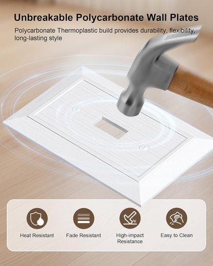 2-Pack Classic Beadboard Single Toggle Light Switch Cover Plate, Unbreakable Polycarbonate Decorative Switch V1258-DP02-B-2049