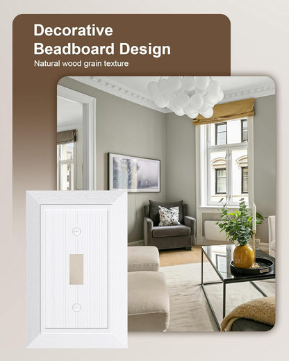 2-Pack Classic Beadboard Single Toggle Light Switch Cover Plate, Unbreakable Polycarbonate Decorative Switch V1258-DP02-B-2049