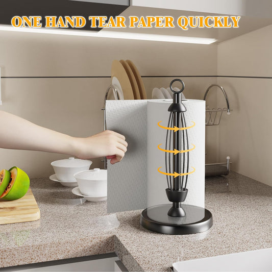 Black Paper Towel Holder Countertop, One-Handed Tear, Stainless Steel, Weighted Base, Ring Paper Towel Holder V1258-DP02-B-2050