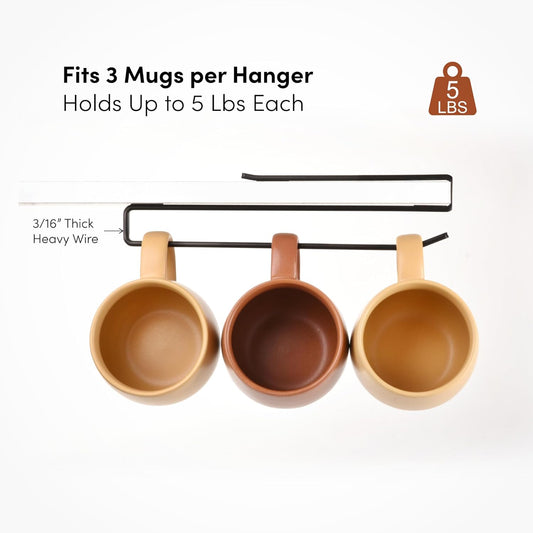 Coffee Mug Hanger for Cabinet, Clip-On Shelf, for Cups, Utensil, Tumbler Lid, Screwless Install (Pack of 2), V1258-DP02-B-2051