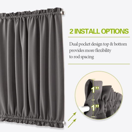Blackout Door Window Curtains, Dual Rod Pocket Grey Drape for Front Glass French Door, Privacy Thermal V1258-DP02-B-2053