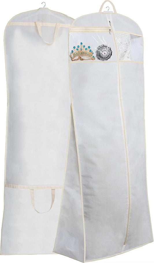 70" Bridal Wedding Gown Dress Garment Bag with Accessories Pouch Large Travel Garment Cover 8" Gusset (White) V1258-DP02-B-2055