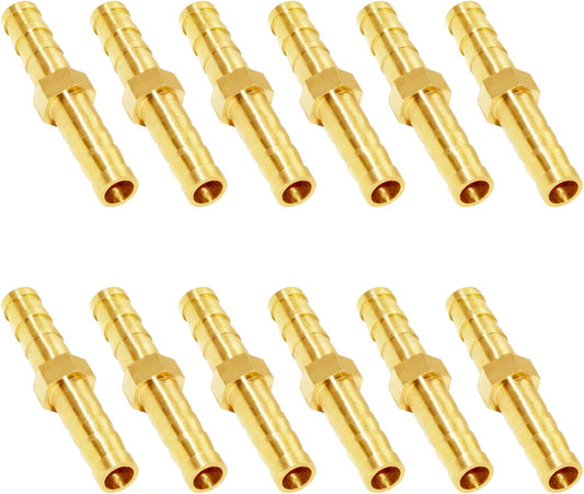 Brass Hose Barb Fitting Metals Splicer Mender, 1/4" Barb Hose Union Fuel Gas Water Air (Pack of 12) V1258-DP02-B-2059