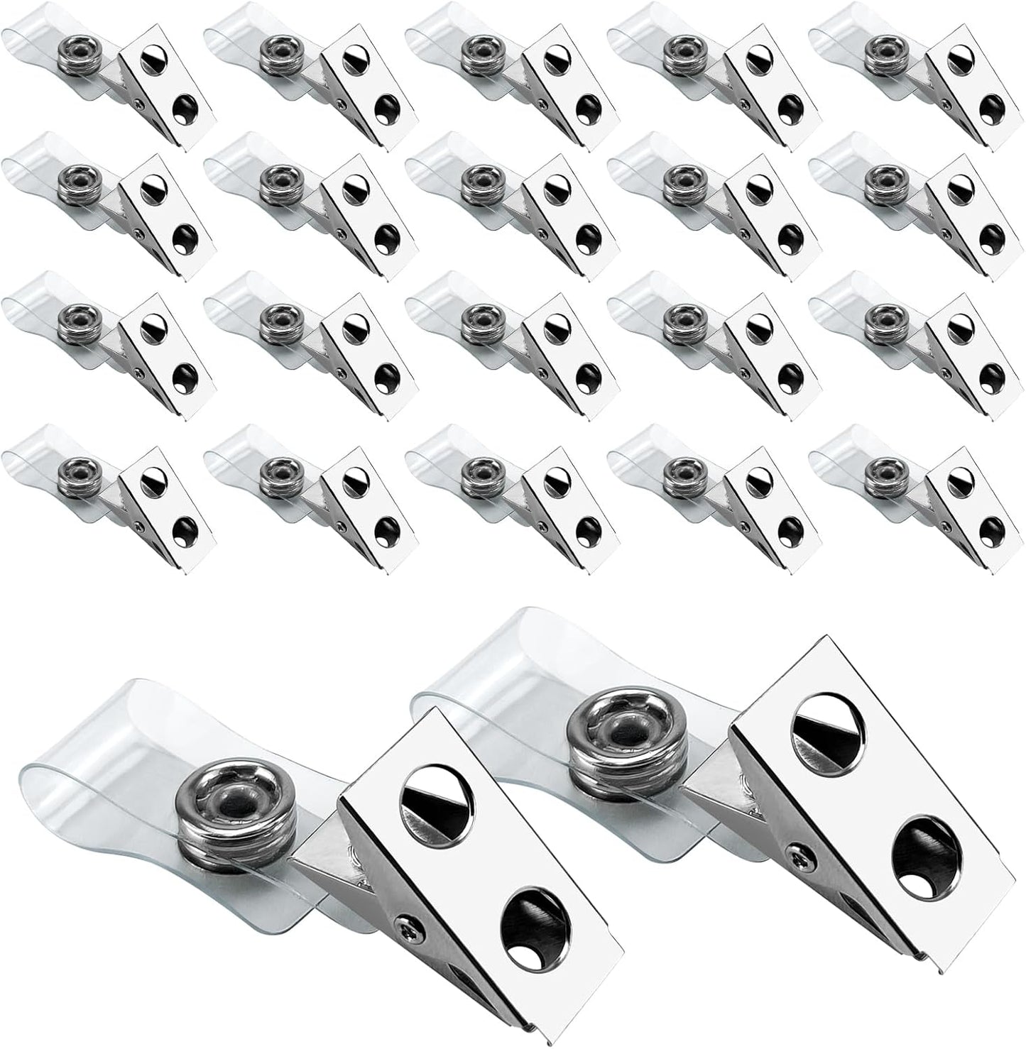 DE 100Pcs Metal Badge Clips with Clear PCV Straps,ID Strap Clip Adapter ID Badge Clips V1258-DP02-B-2060