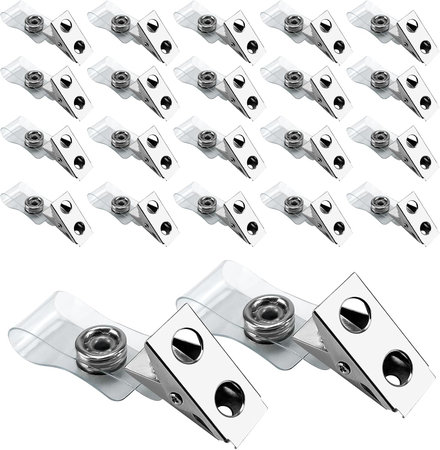 DE 100Pcs Metal Badge Clips with Clear PCV Straps,ID Strap Clip Adapter ID Badge Clips V1258-DP02-B-2060