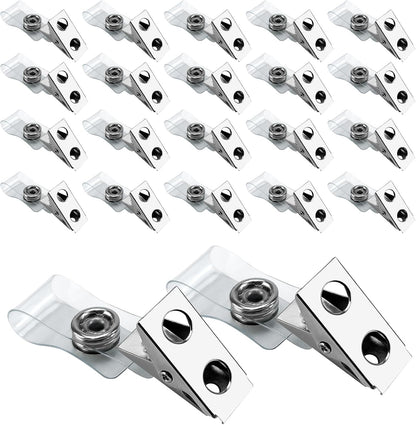 DE 100Pcs Metal Badge Clips with Clear PCV Straps,ID Strap Clip Adapter ID Badge Clips V1258-DP02-B-2060