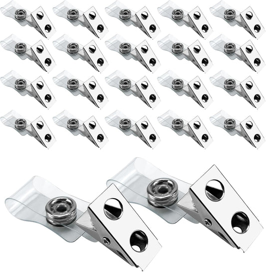 DE 100Pcs Metal Badge Clips with Clear PCV Straps,ID Strap Clip Adapter ID Badge Clips V1258-DP02-B-2060