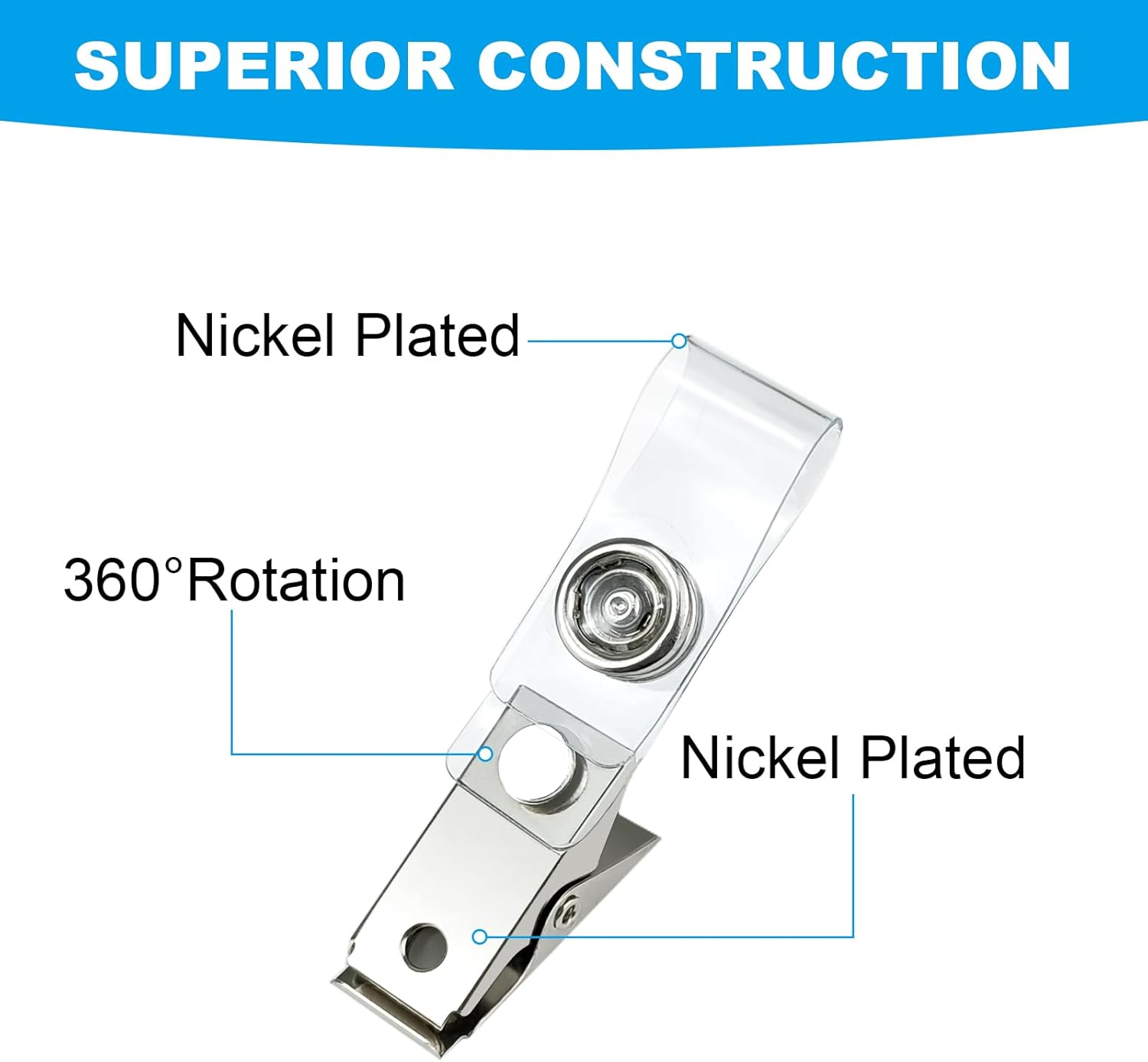 DE 100Pcs Metal Badge Clips with Clear PCV Straps,ID Strap Clip Adapter ID Badge Clips V1258-DP02-B-2060