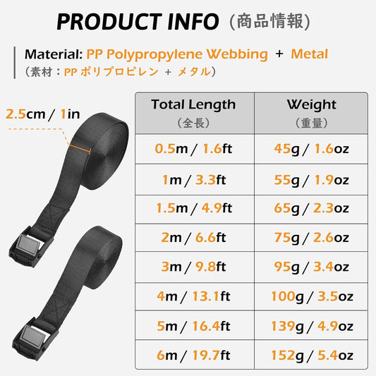 Cinch Tie Down Strap Lashing Straps Heavy Duty Nylon Straps with Cam Buckles for Cargo, Trucks, Boat, V1258-DP02-B-2061