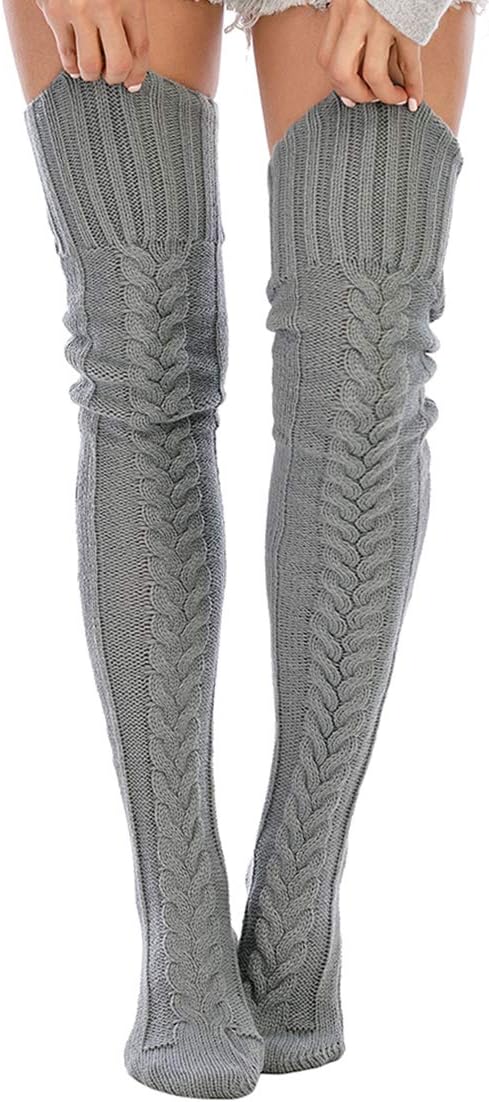 Women's Cable Knitted Thigh High Boot Socks Extra Long Winter Stockings Over Knee Leg Warmers V1258-DP02-B-2062