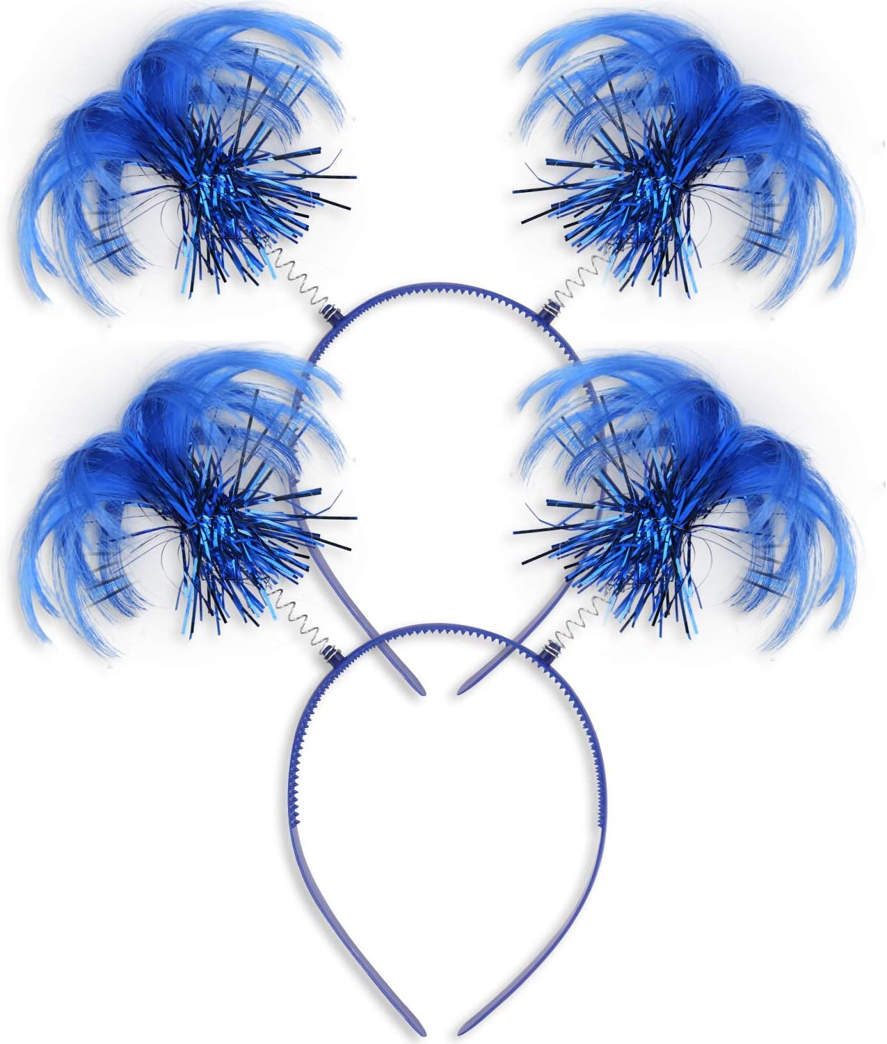 2 Pack Blue Ponytail Headband Feathers Head Bopper Party Accessory for Costume Party School Festivals V1258-DP02-B-2064