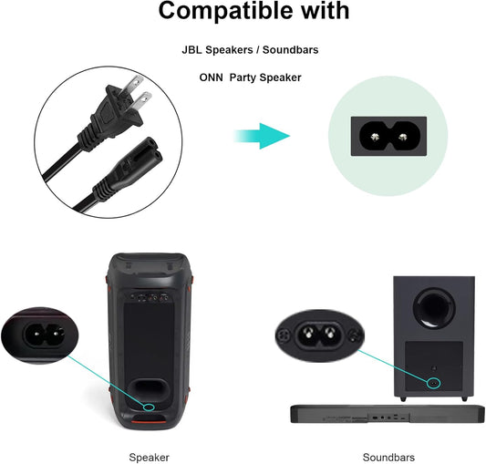 Power Cord for JBL PartyBox 100 110 200 300 310 710 1000 On-The-Go Speaker, ONN Party Speaker, JBL Soundbar 2 V1258-DP02-B-2065
