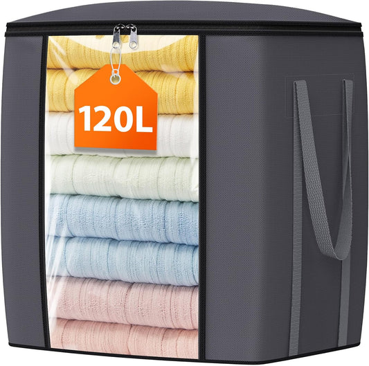 120L Extra Large Clothes Storage Bags, Foldable Blanket Storage and Organization, Thick Fabric Containers V1258-DP02-B-2066