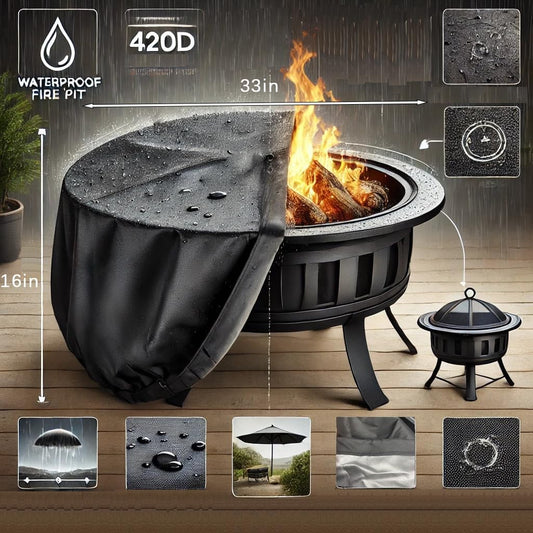 Round Fire Pit Cover for 22-34 Inch Firepit, Heavy Duty Outdoor Patio Fireplace Covers - Waterproof Dustproof V1258-DP02-B-2073