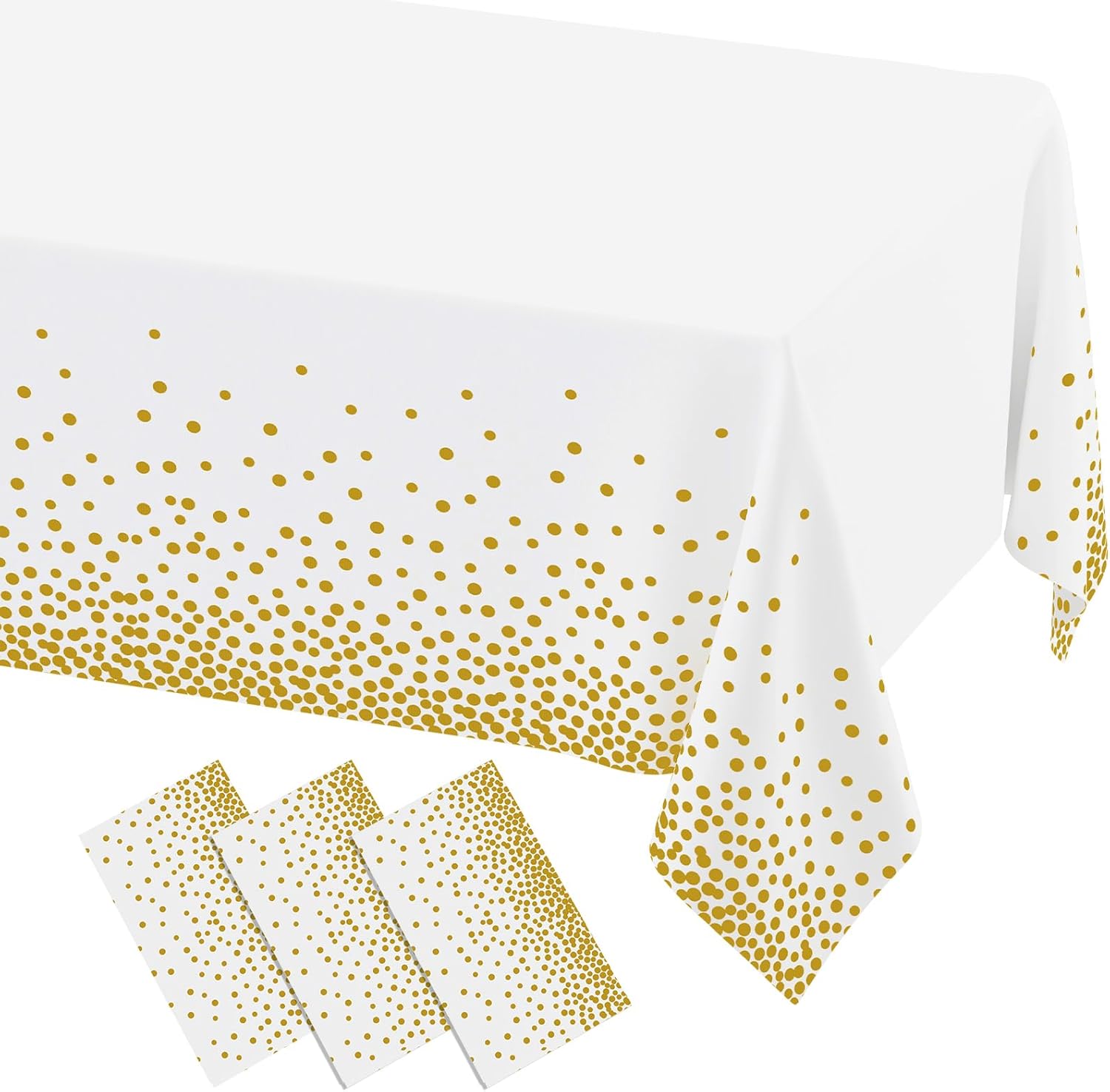 3 Packs Dot Disposable Table Cloth, 54 x 108 Inch Waterproof Plastic Tablecloth, Rectangle Gold Dots in White V1258-DP02-B-2074