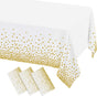 3 Packs Dot Disposable Table Cloth, 54 x 108 Inch Waterproof Plastic Tablecloth, Rectangle Gold Dots in White V1258-DP02-B-2074