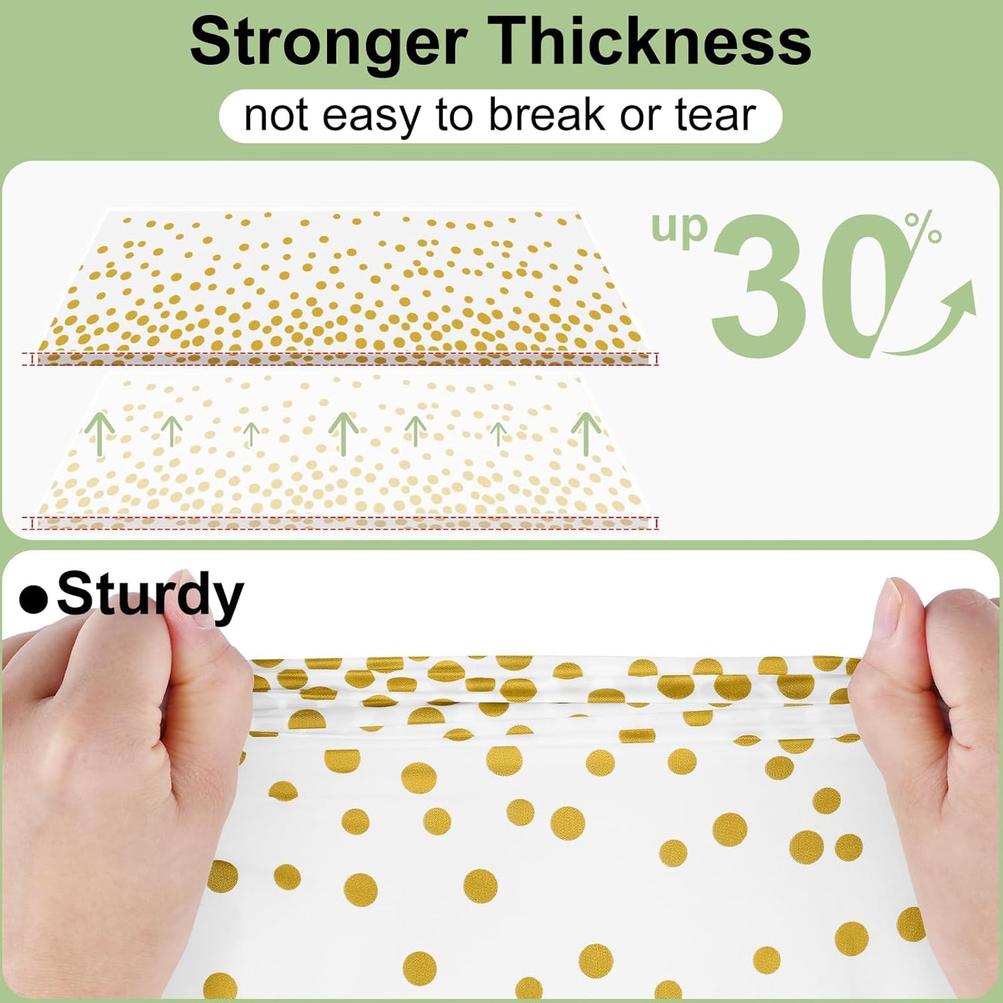 3 Packs Dot Disposable Table Cloth, 54 x 108 Inch Waterproof Plastic Tablecloth, Rectangle Gold Dots in White V1258-DP02-B-2074
