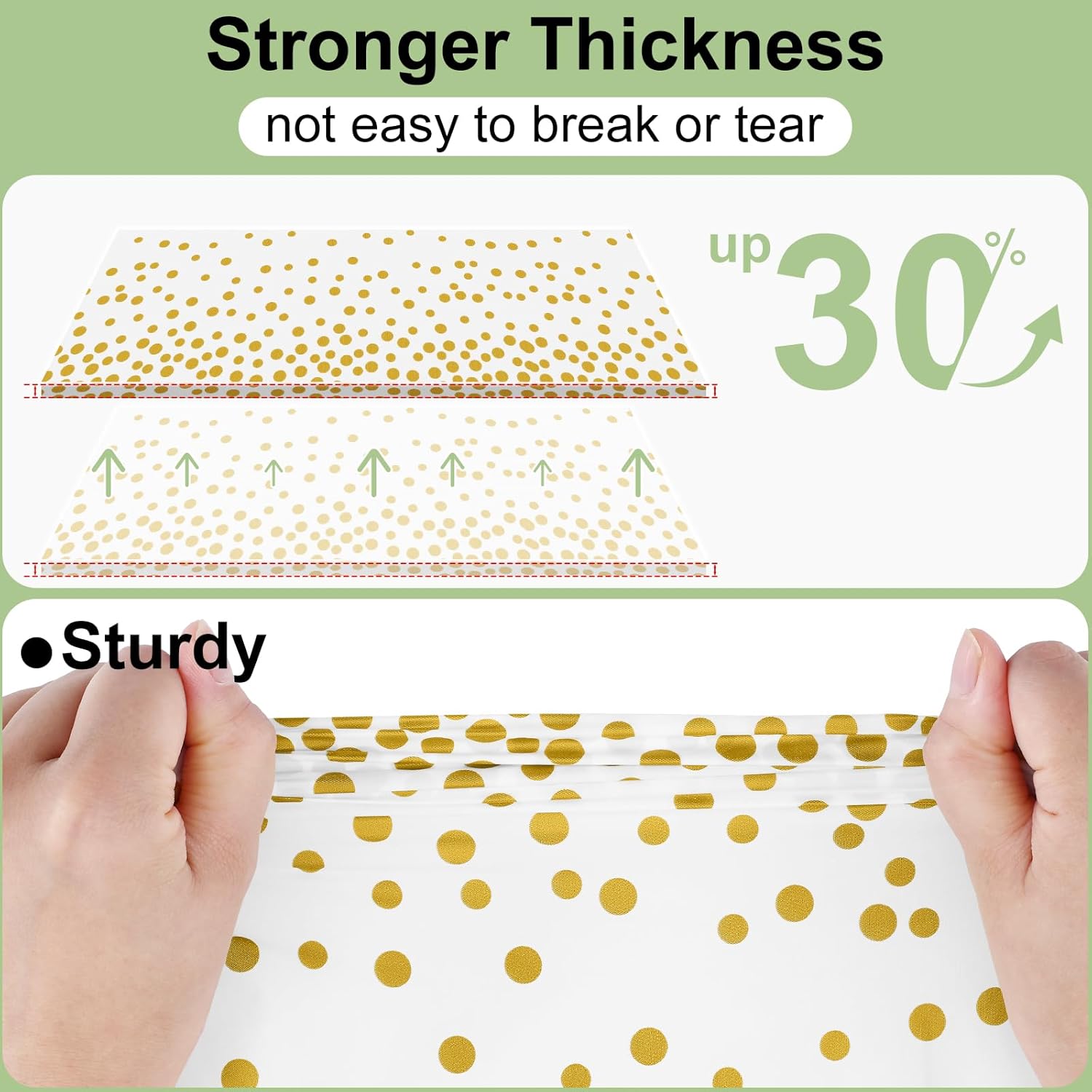 3 Packs Dot Disposable Table Cloth, 54 x 108 Inch Waterproof Plastic Tablecloth, Rectangle Gold Dots in White V1258-DP02-B-2074