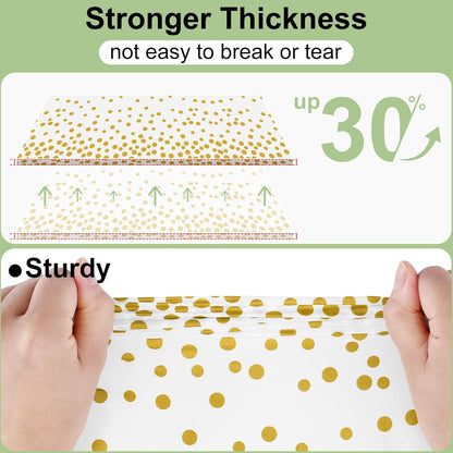 3 Packs Dot Disposable Table Cloth, 54 x 108 Inch Waterproof Plastic Tablecloth, Rectangle Gold Dots in White V1258-DP02-B-2074
