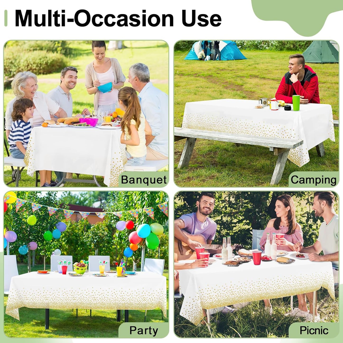 3 Packs Dot Disposable Table Cloth, 54 x 108 Inch Waterproof Plastic Tablecloth, Rectangle Gold Dots in White V1258-DP02-B-2074