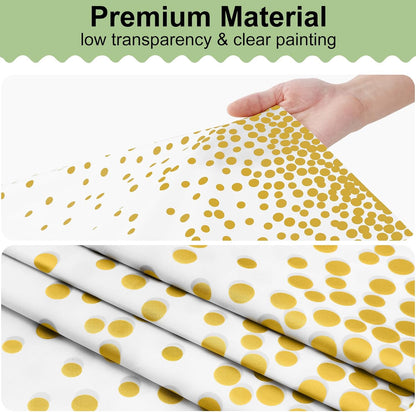 3 Packs Dot Disposable Table Cloth, 54 x 108 Inch Waterproof Plastic Tablecloth, Rectangle Gold Dots in White V1258-DP02-B-2074
