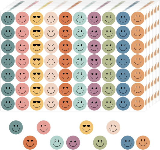6000 Pieces Boho Happy Smile Face Stickers for School Reward Behavior Chart,3/8 Inch in Diameter Round V1258-DP02-B-2079