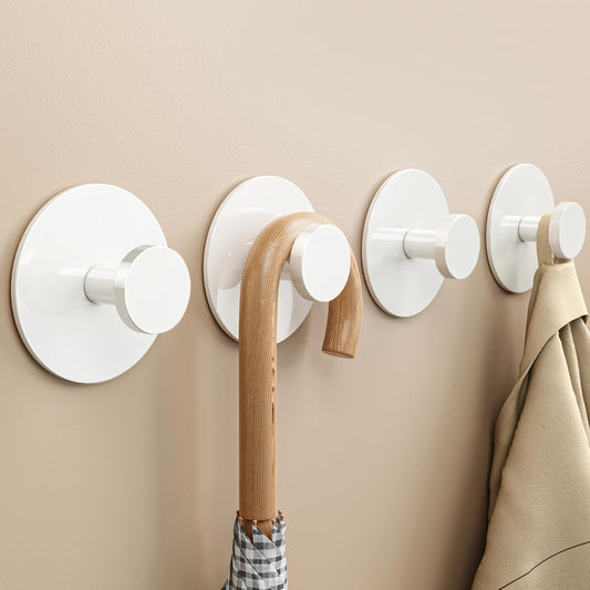 White Adhesive Wall Hook for Coat and Towel: Extra Sticky 12 LB (Max), Stainless Coat Rack Door Holder V1258-DP02-B-2082