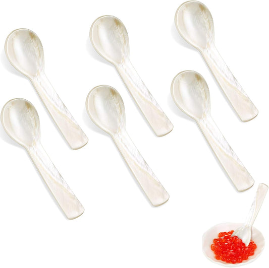 Caviar Spoons Mother of Pearl Mop Spoons with Hand Craft W Round Handle for Caviar, Egg, Ice Cream, Salt, V1258-DP02-B-209