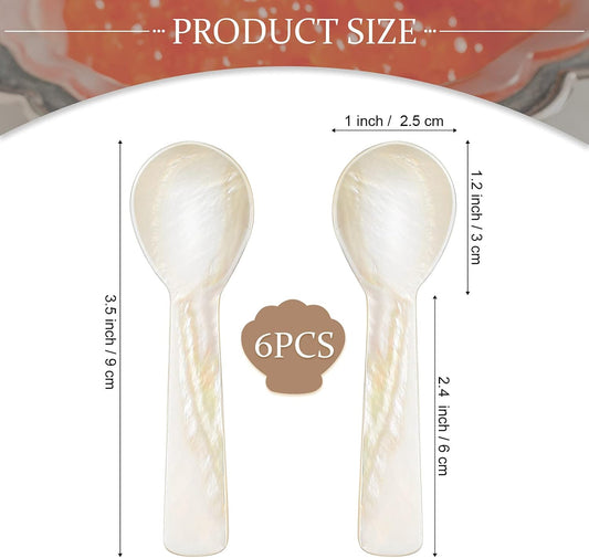 Caviar Spoons Mother of Pearl Mop Spoons with Hand Craft W Round Handle for Caviar, Egg, Ice Cream, Salt, V1258-DP02-B-209
