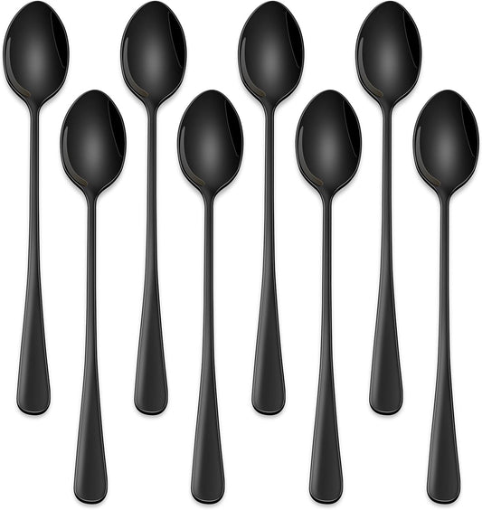 7.5 Inches Black Coffee Stirring Spoons Set,Set Of 8 Stanless Steel Iced Teaspoons,Long Handle Mixing Spoons V1258-DP02-B-2090