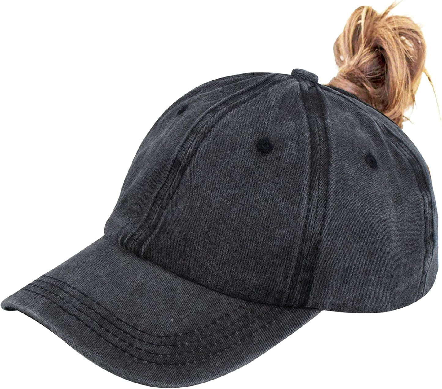 Ponytail Baseball Hat Distressed Retro Washed Womens Twill V1258-DP02-B-2091