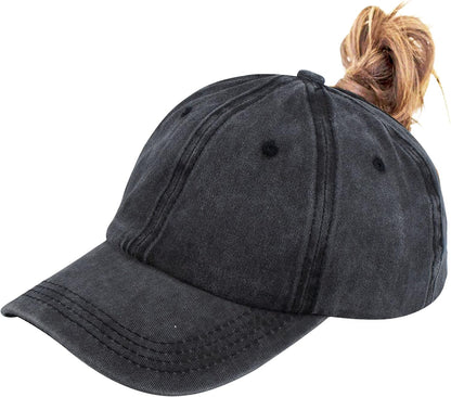 Ponytail Baseball Hat Distressed Retro Washed Womens Twill V1258-DP02-B-2091