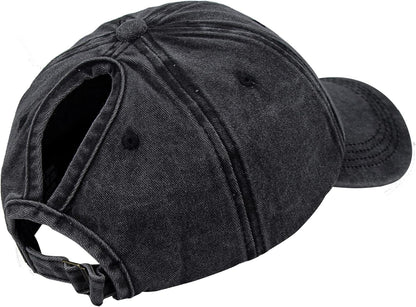 Ponytail Baseball Hat Distressed Retro Washed Womens Twill V1258-DP02-B-2091