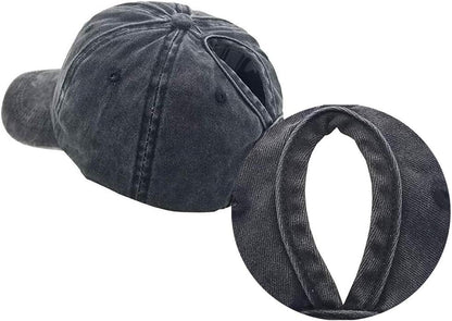 Ponytail Baseball Hat Distressed Retro Washed Womens Twill V1258-DP02-B-2091