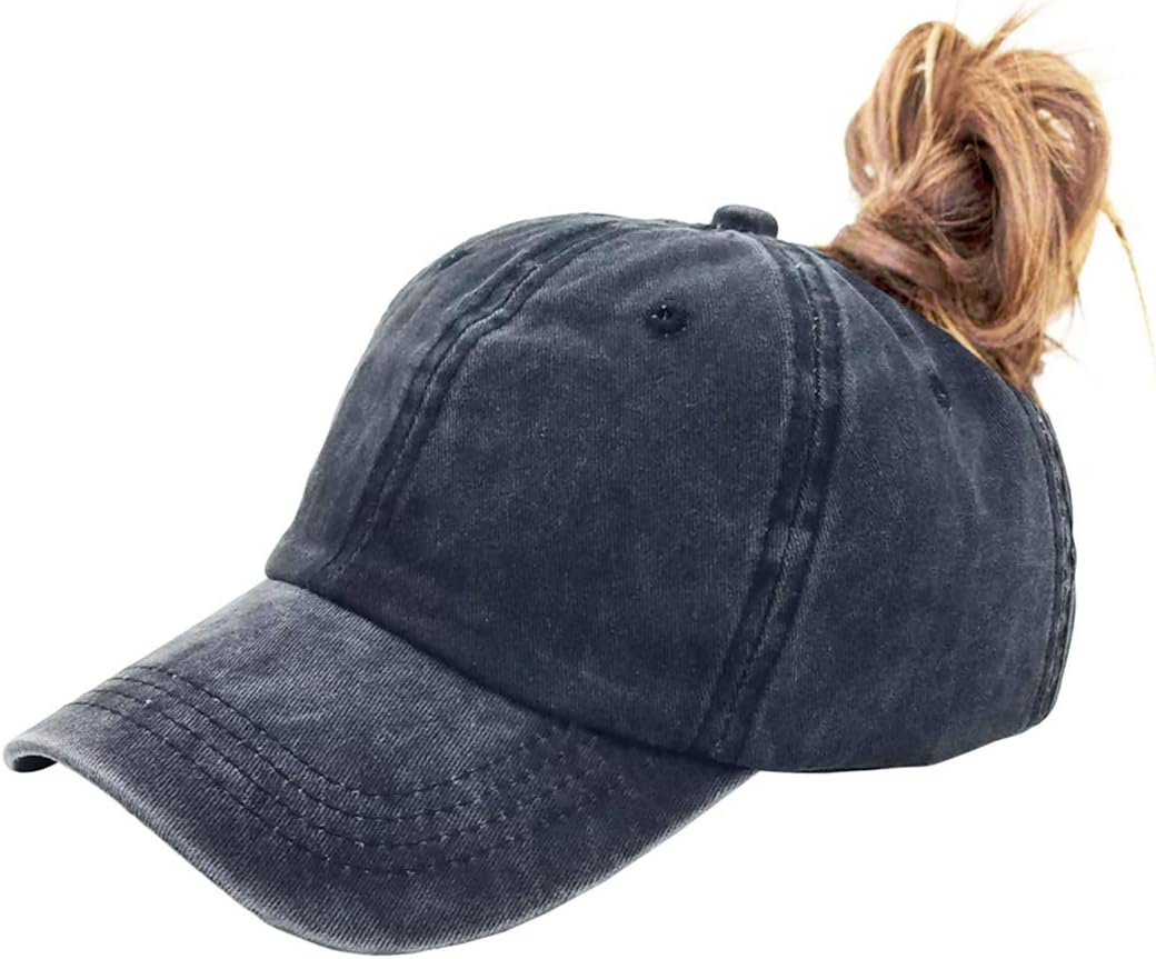 Ponytail Baseball Hat Distressed Retro Washed Womens Twill V1258-DP02-B-2091
