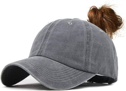 Ponytail Baseball Hat Distressed Retro Washed Womens Twill V1258-DP02-B-2092
