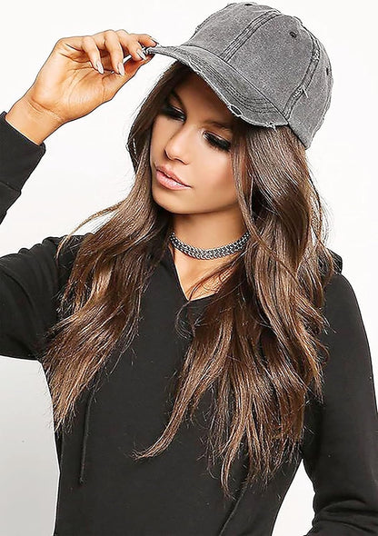 Ponytail Baseball Hat Distressed Retro Washed Womens Twill V1258-DP02-B-2092